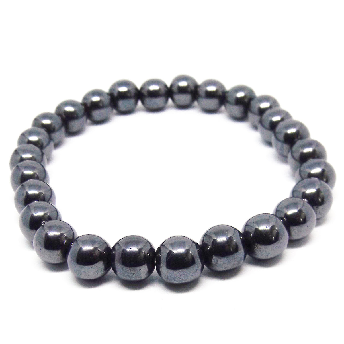 Oluwakorede - 6mm - Hematite Beaded Stretchy Bracelet with Gun Metal Black Lion & Silver Plated Hematite Beads