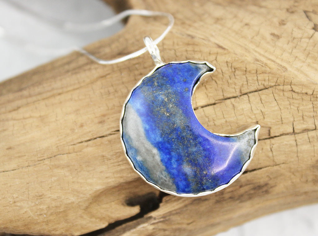 Lapis Lazuli Moon Necklace in Sterling Silver