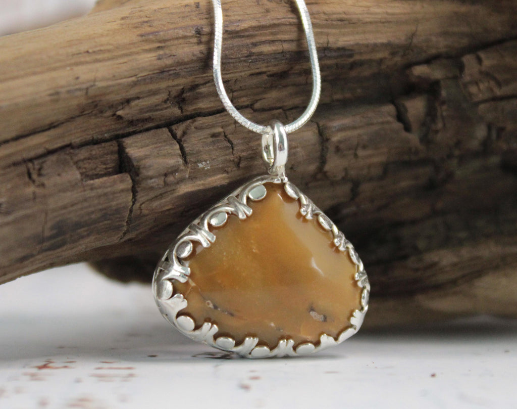 Yellow Jasper Necklace – Handmade Pendant from Wake County, NC – Sterling Silver Fall Gift for Her