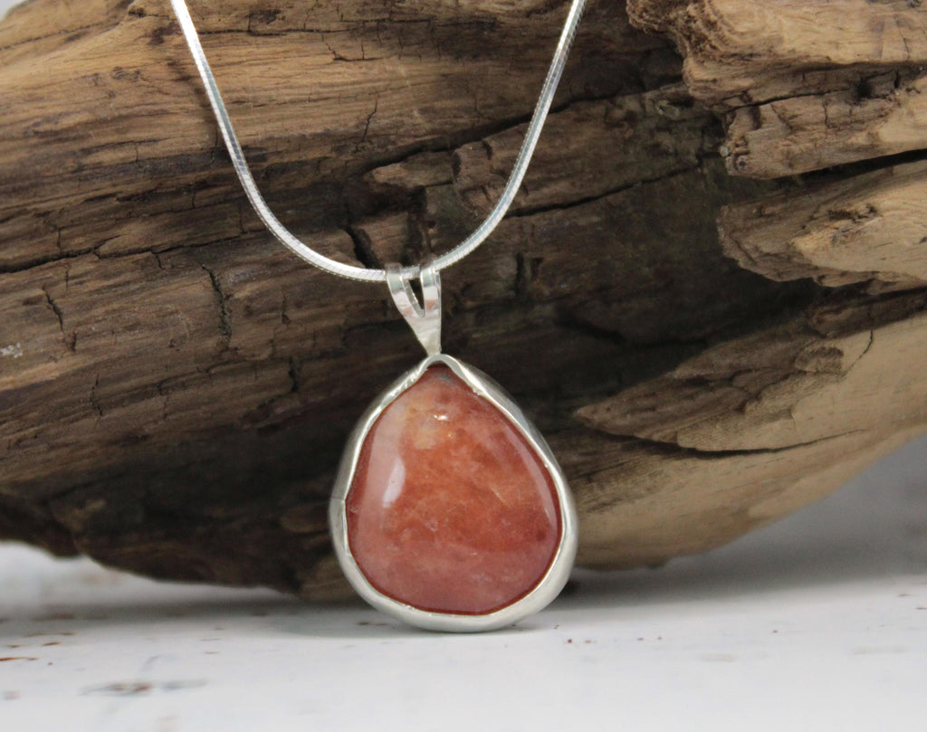 Iron Quartz Pendant Necklace – Handmade Red Quartz in Sterling Silver – North Carolina Gemstone Gift for Her