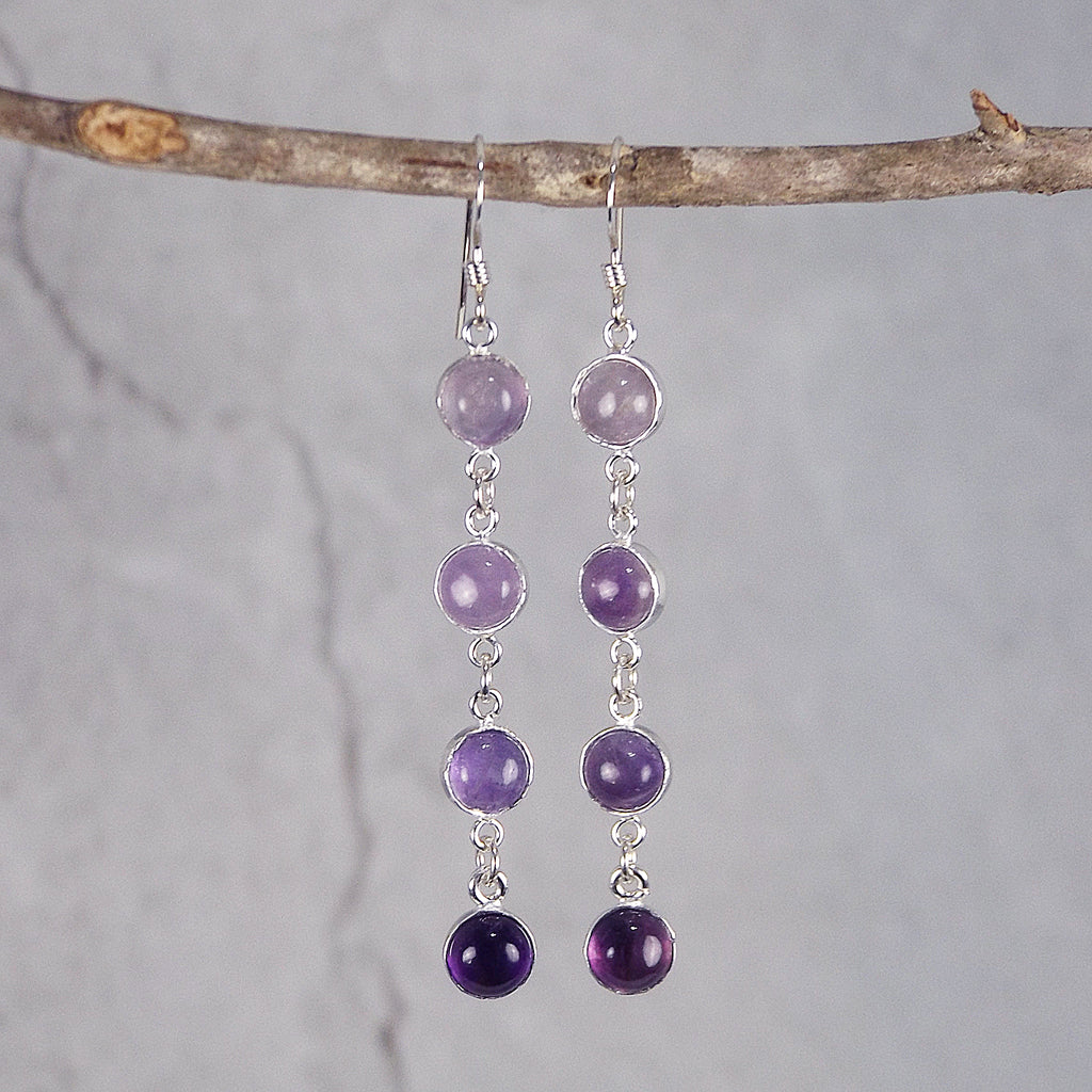 Handmade Long Amethyst Earrings for Stress and Anxiety (Pair A)
