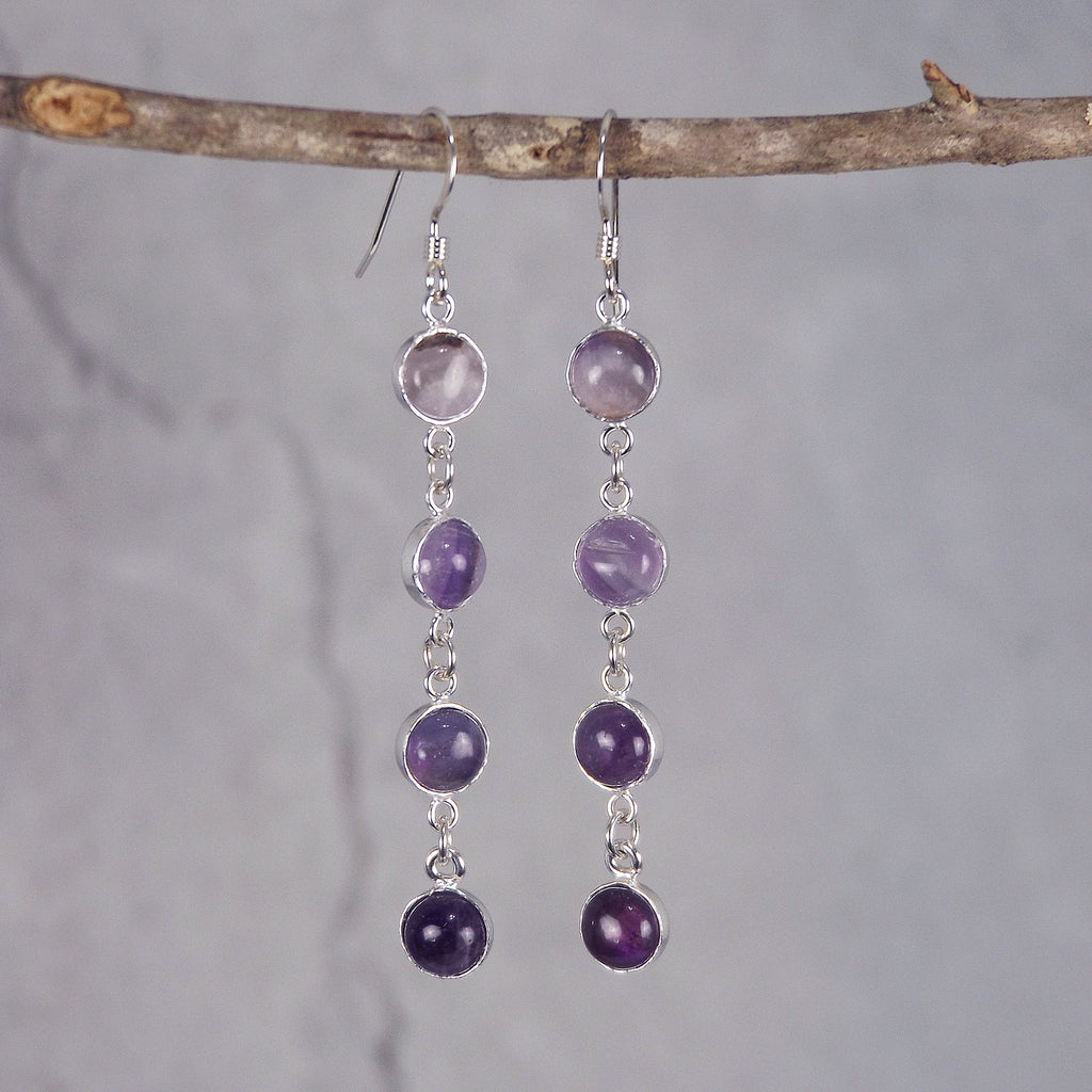 Handmade Long Amethyst Earrings for Stress and Anxiety (Pair B)