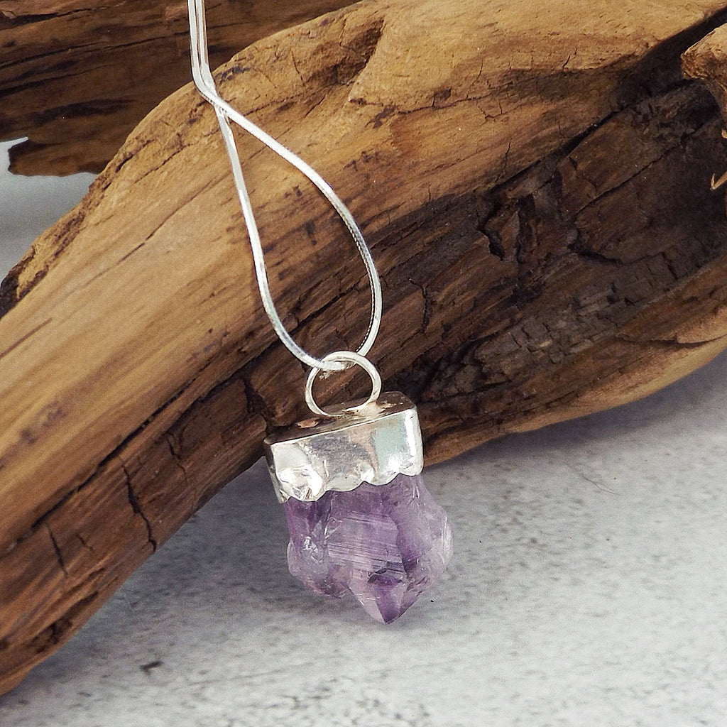Amethyst Crystal Pendant Necklace in Sterling Silver