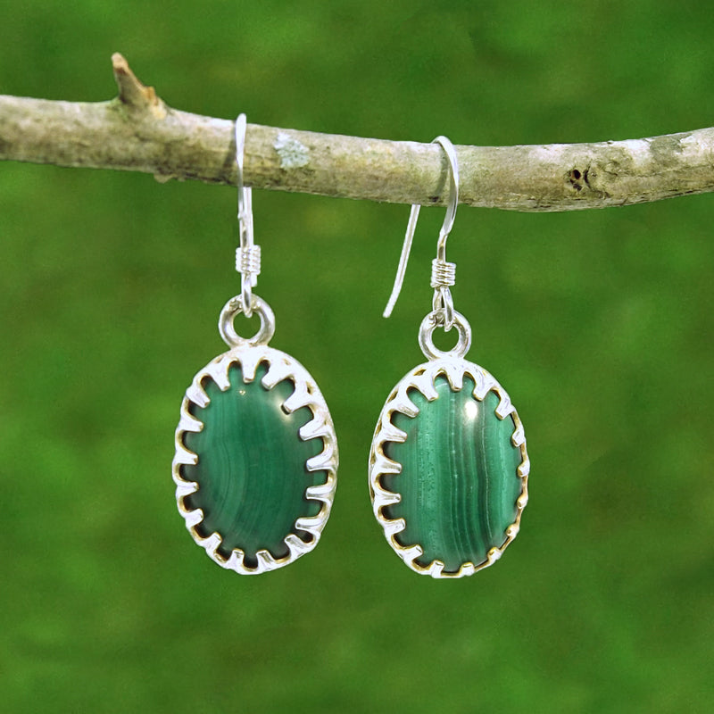 Malachite Sterling Silve Gemstone Earrings - Eluna Jewelry