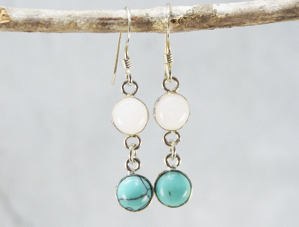 2 Stone Rose Quartz and Turquoise Howlite Earrings