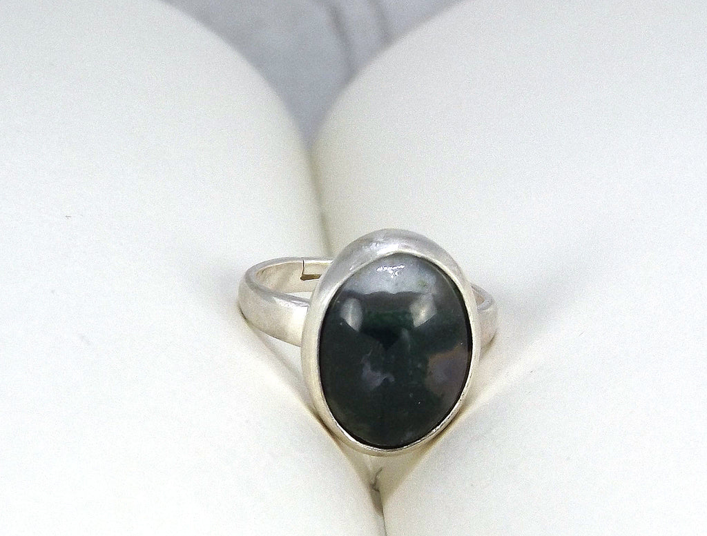 Adjustable Sterling Silver Moss Agate Ring