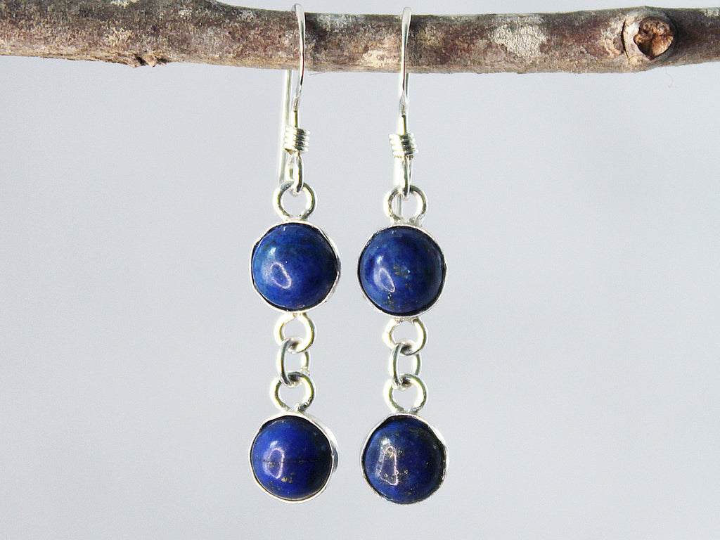 Petite Sterling Silver Two-Stone Lapis Lazuli Earrings - Spiritual Sophistication