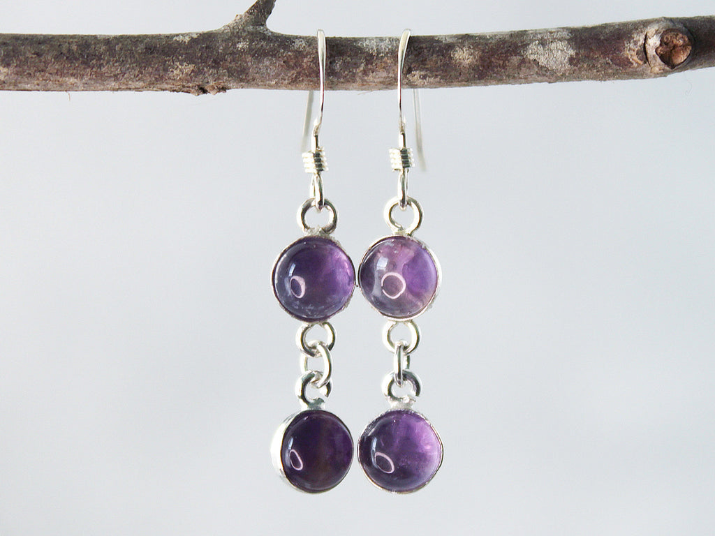 Petite Sterling Silver Two-Stone Purple Amethyst Earrings - Spiritual Elegance