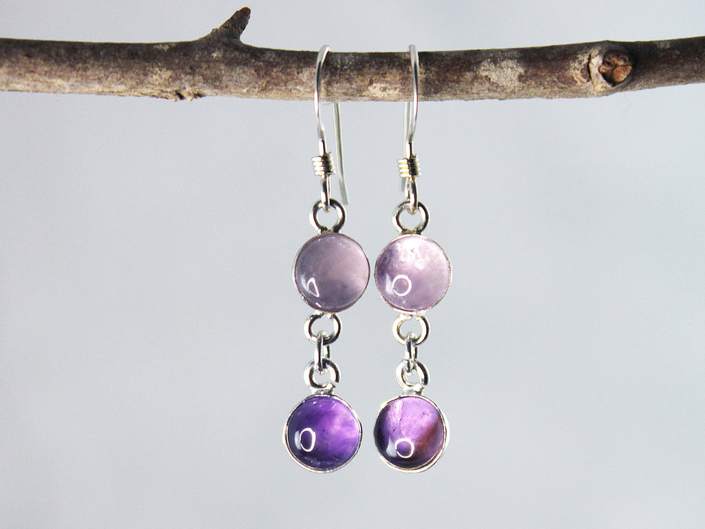 Petite Sterling Silver Two-Stone Purple Amethyst Earrings - Spiritual Harmony