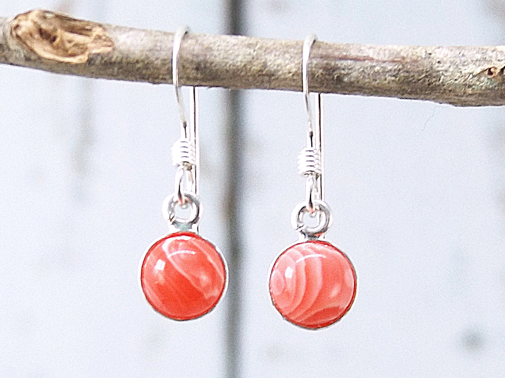 Petite Rhodochrosite Earrings in Sterling Silver - Eluna Jewelry